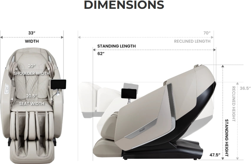 Osaki Kairos Duo 5D + 4D Massage Chair Dimensions