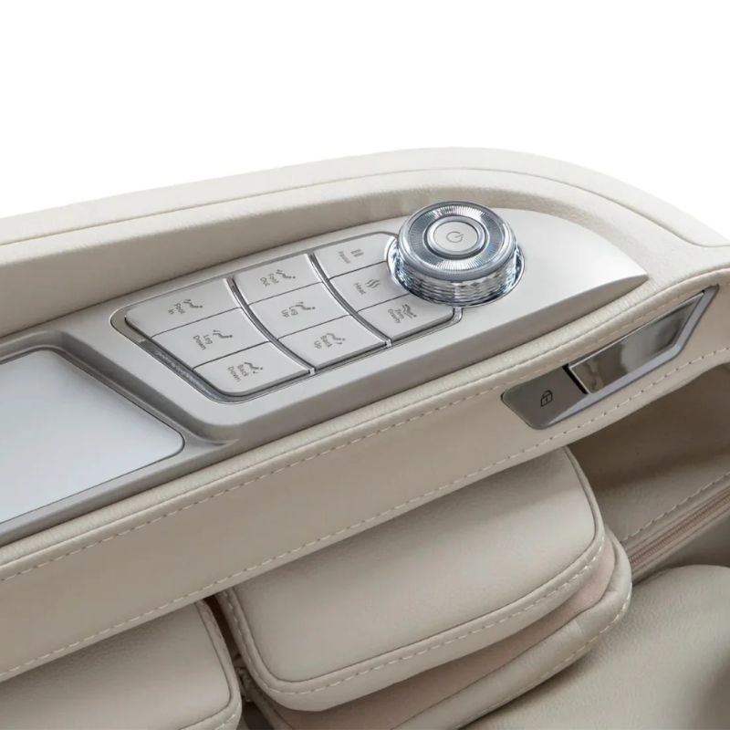 Osaki Apex Duo 5D + 4D Massage Chair In Taupe side control panel.