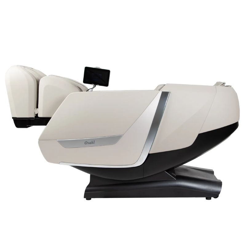 Osaki Kairos Duo 5D + 4D Massage Chair zero gravity recline position in taupe color.