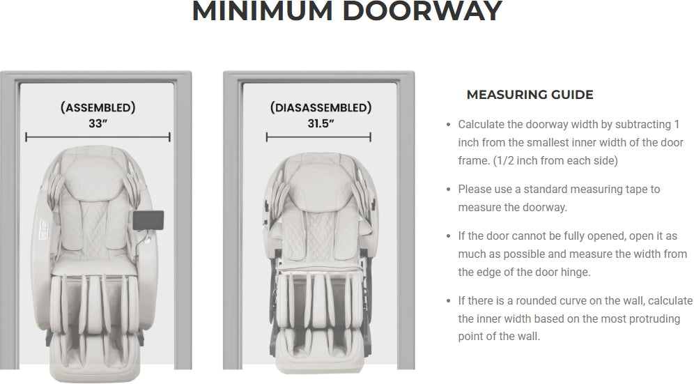 Osaki Kairos Duo 5D + 4D Massage Chair Minimum Doorway 